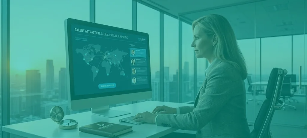 Una persona trabajando con una computadora en una oficina vidriada